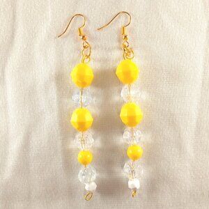 Yellow & Crystal-Colored Beaded Earrings, Yellow Earrings, Beaded Earrings